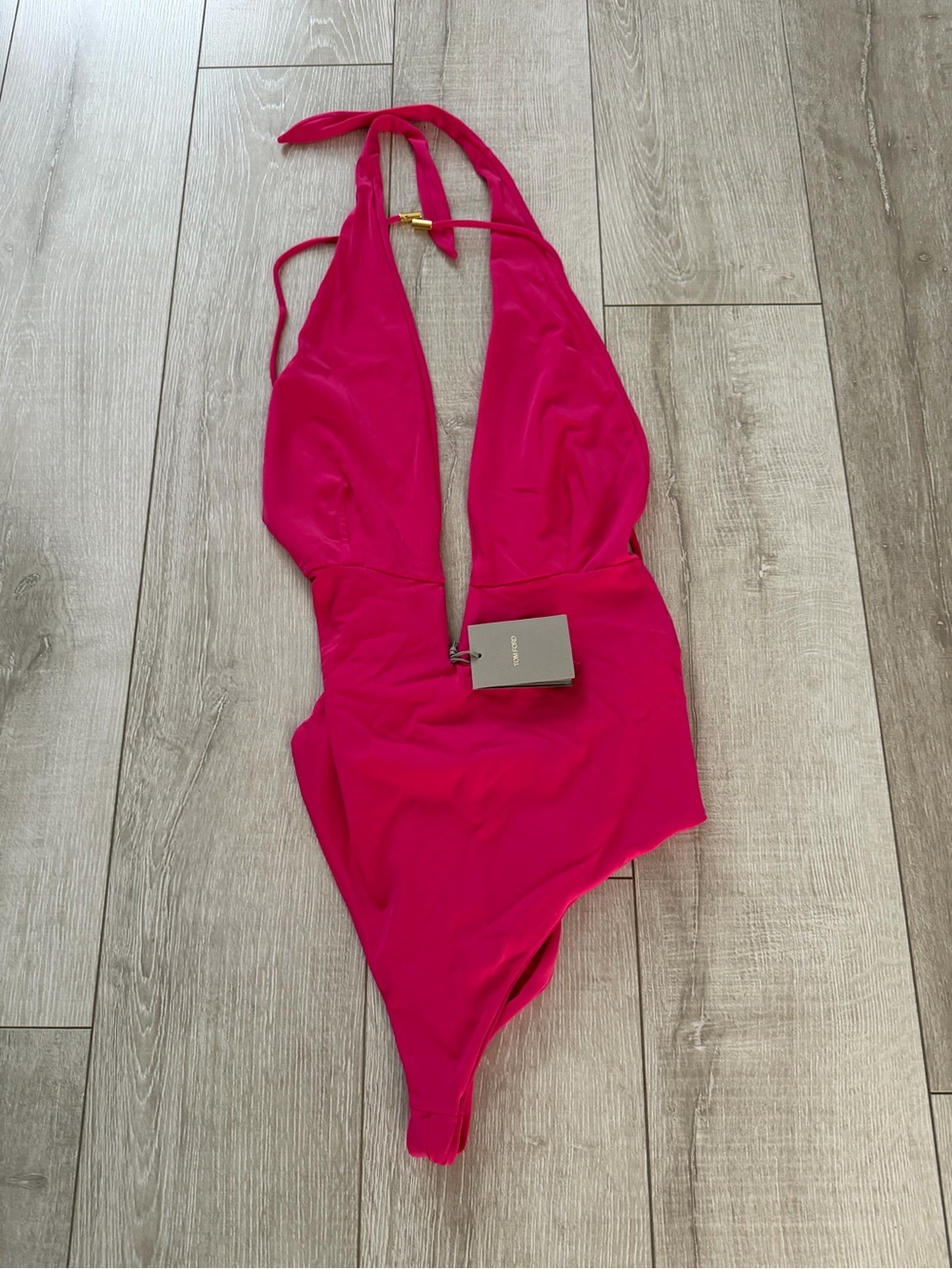 Tom Ford Hot Pink Plunging Halter One-Piece Swimsuit women XL